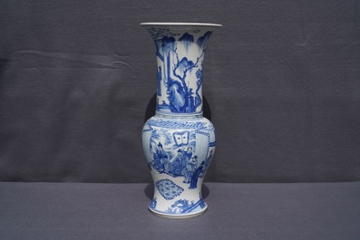 A Chinese blue and white yenyen vase with fine figurative design, Kangxi